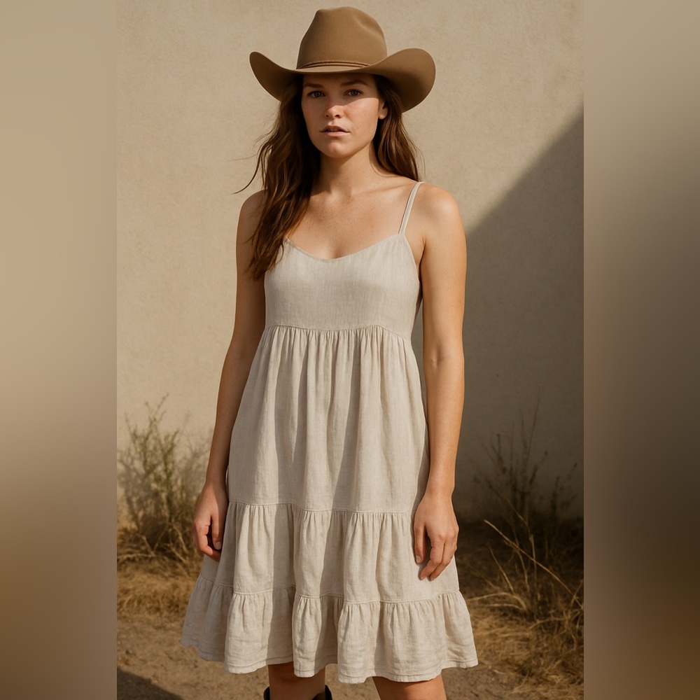 American Eagle Linen Blend Midi Dress XS Beige Neutral Minimalist Cottagecore